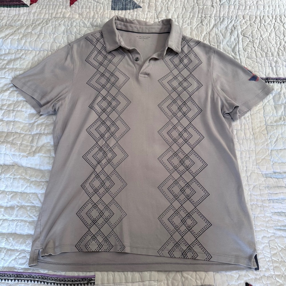 Structure Polo Shirt Gray El Cosmico Marfa Texas Graphic Geometric Mens L
